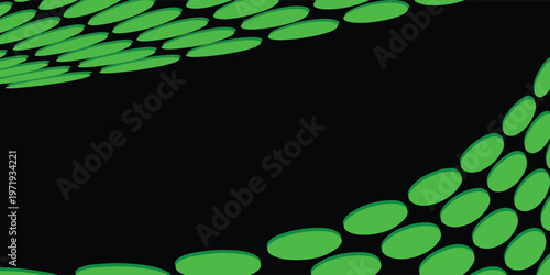 A stunning abstract arrangement of circles. Two surface with green circles on a black background