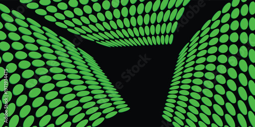 A stunning abstract arrangement of circles. Two surface with green circles on a black background