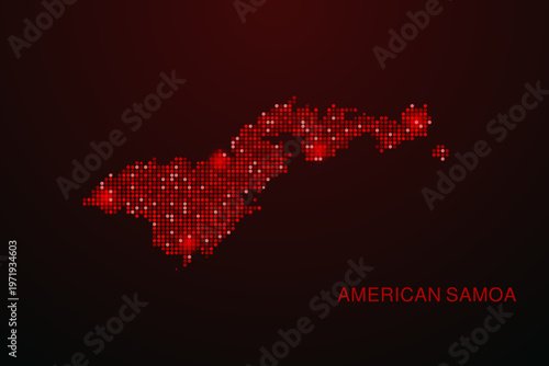 American Samoa Map - Digital dotted map with glowing red points on dark background, modern technology style, abstract data network design, clean minimal vector illustration.