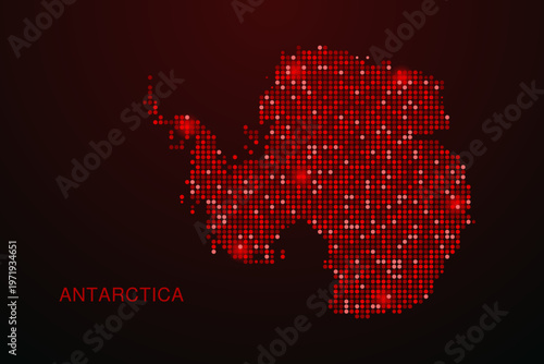 Antarctica Map - Digital dotted map with glowing red points on dark background, modern technology style, abstract data network design, clean minimal vector illustration.
