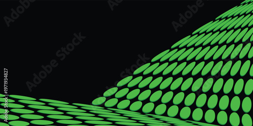 A stunning abstract arrangement of circles. Two surface with green circles on a black background