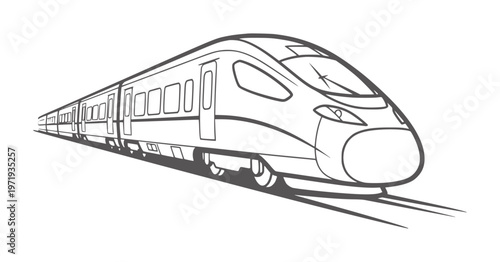 Black and white line of a modern speed train tracks transport travel