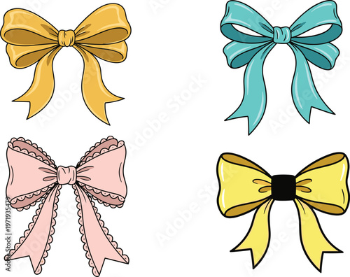 Bow Vector Set with Colorful Ribbons for Decoration, Gift Wrapping, and Fashion Design