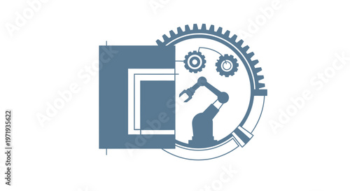 Industrial Automation Concept - Robotic Arm and Gears Representing Technology.