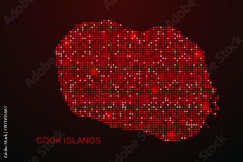 Cook Islands Map - Digital dotted map with glowing red points on dark background, modern technology style, abstract data network design, clean minimal vector illustration.