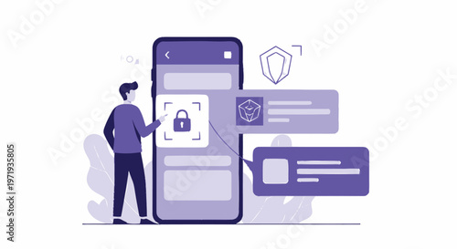 Man Interacting with Mobile Phone Interface for Data Security.