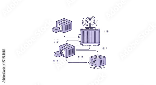 Isometric Network Diagram Illustrating Data Flow and Connectivity.