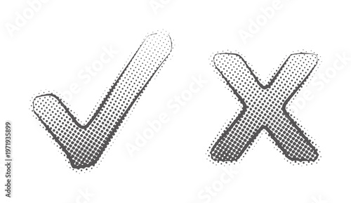 Halftone Check Mark and Cross Symbols White