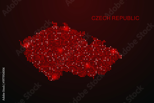 czech republic Map - Digital dotted map with glowing red points on dark background, modern technology style, abstract data network design, clean minimal vector illustration.