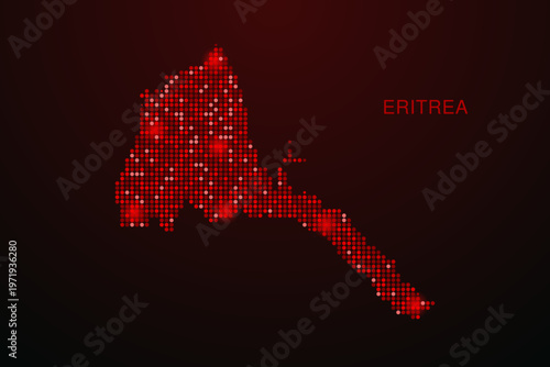 Eritrea Map - Digital dotted map with glowing red points on dark background, modern technology style, abstract data network design, clean minimal vector illustration.