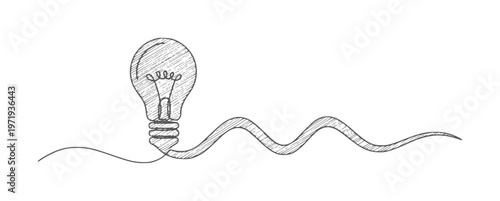 Hand drawn light bulb with wavy line lightbulb idea concept