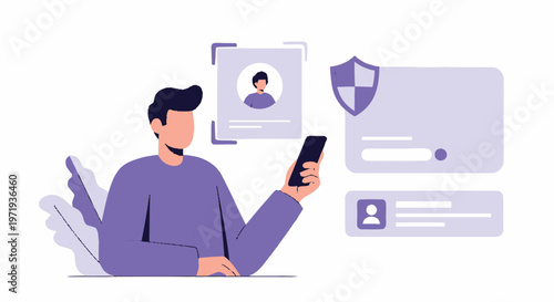 Man using mobile phone for secure access and identity verification.