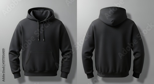 Blank black hoodie mockup front and back views hoodie mockup clothing design fashion casual hoodie isolated blank apparel cotton template
