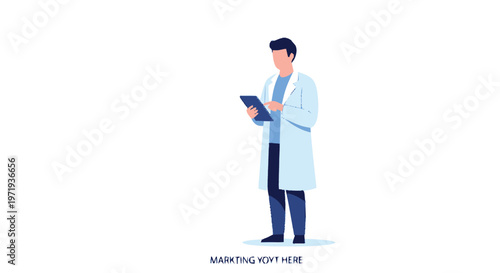 Medical Professional Standing and Reviewing Patient Medical Records on Tablet.