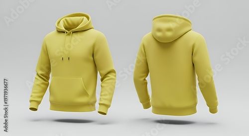 Canary yellow hoodie with drawstring front and back hoodie mockup clothing design fashion casual hoodie isolated blank apparel cotton template
