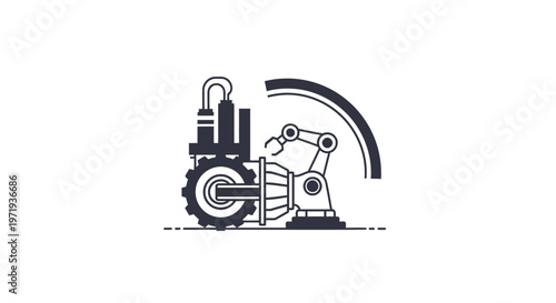 Industrial Automation - Robotic Arm and Factory Machine Illustration.