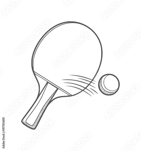 Hand drawn of ping pong paddle hitting ball with motion lines sport