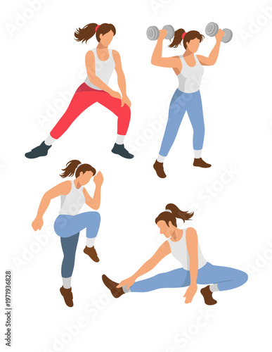 Pilates exercise female pose sport training flat design illustration