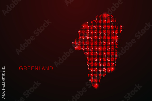 Bild auf Leinwand Greenland Map - Digital dotted map with glowing red points on dark background, modern technology style, abstract data network design, clean minimal vector illustration