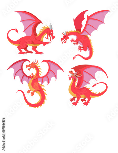 Dragon zodiac and tattoo inspiration monster animal flat design illustration