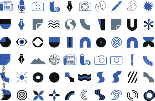 Creative media and journalism vector icon collection for content creators
