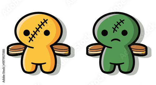 Cute Voodoo Dolls: Happy Yellow and Sad Green Characters