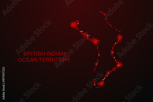 British Indian Ocean Territory Map - Digital dotted map with glowing red points on dark background, modern technology style, abstract data network design, clean minimal vector illustration.