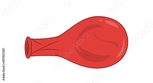 Red Uninflated Balloon Isolated on White Background, Party Supply