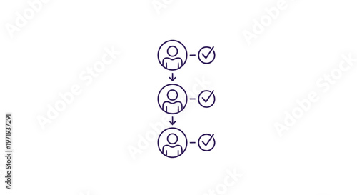 Linear Workflow of People with Checkmarks on White Background.