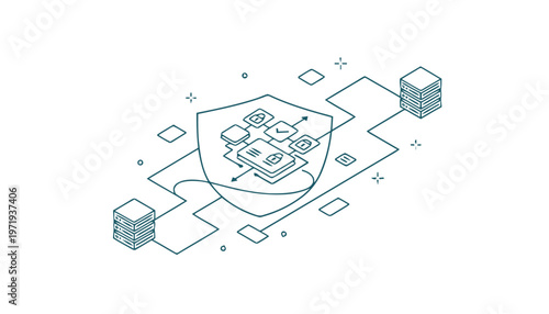 Isometric Illustration of Digital Security and Data Protection.