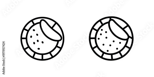 Indian thali plate with flatbread and bowl icons for restaurant menu or traditional cooking website interface design in simple black line vector style