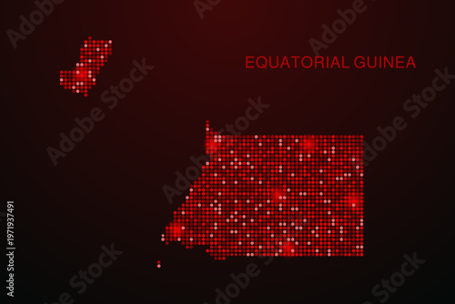 Equatorial Guinea Map - Digital dotted map with glowing red points on dark background, modern technology style, abstract data network design, clean minimal vector illustration.