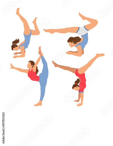 Ballet and yoga exercise female sport training flat design illustration