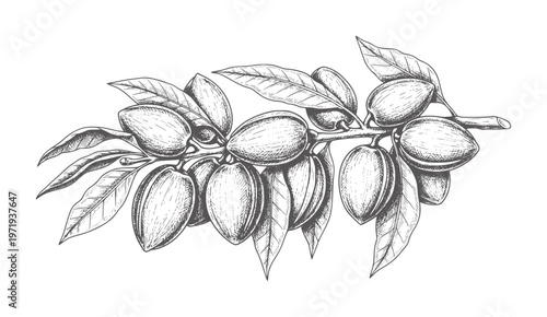Of almond branch with nuts and leaves vintage