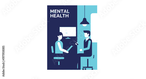 Mental health consultation between therapist and patient in office setting.