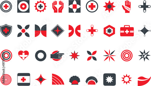 Emergency medical cross and healthcare clinical icon set design