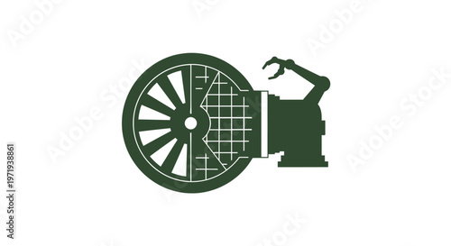 Industrial Robot Arm and Wheel Symbolizing Technological Innovation.