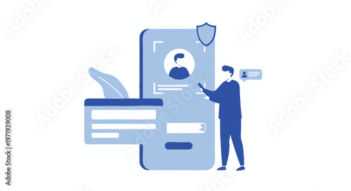 Man interacting with secure mobile application for personal data protection.