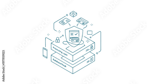 Isometric Illustration of Secure Data Protection and Cyber Security.