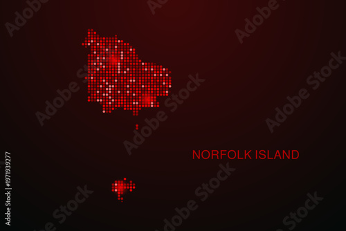 Norfolk Island Map - Digital dotted map with glowing red points on dark background, modern technology style, abstract data network design, clean minimal vector illustration.