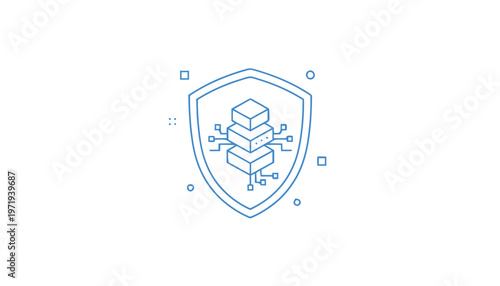 Isometric Shield Icon with Data Blocks for Security Concept.