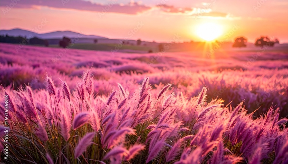 Obraz premium Serene Lavender Field at Sunset A Landscape of Dreams and Tranquility Ideal for Wellness and Nature Related Topics.