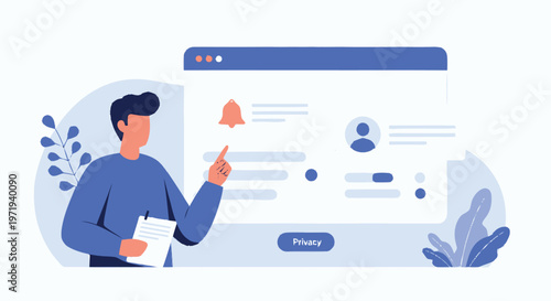 Man Interacting with User Interface Design on Screen.