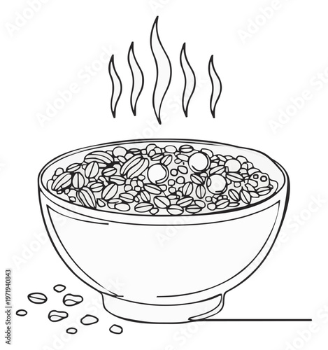 Granola breakfast bowl line art icon. Generative AI