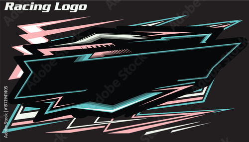 Outline and painted racing logo. Isolated in black background, for t-shirt design, ness purposes.