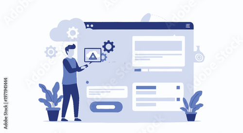 Man Interacting with Digital Interface for Cloud Computing.