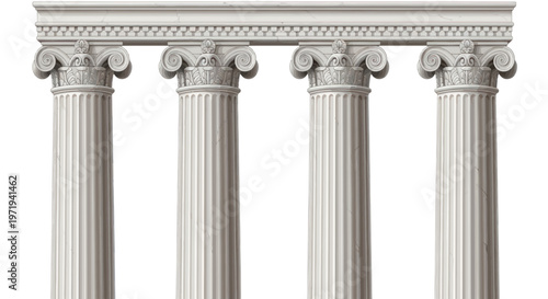Four Ionic Columns White Background - Ancient Greek Architecture Pillars