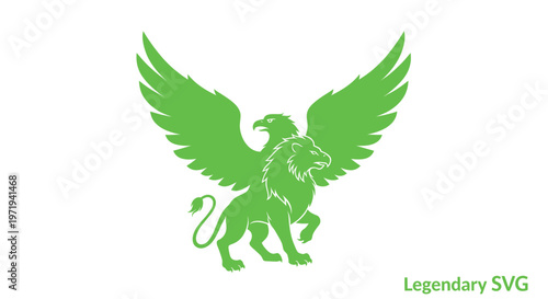 Green Griffin Mythical Creature Silhouette - Lion Body, Eagle Head, Wings