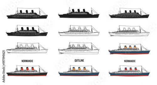Collection of Ocean Liner Illustrations - Vintage and Modern Styles