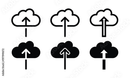 Cloud Upload Arrow Variations Line Solid Stemmed Stemless Black Icon Set